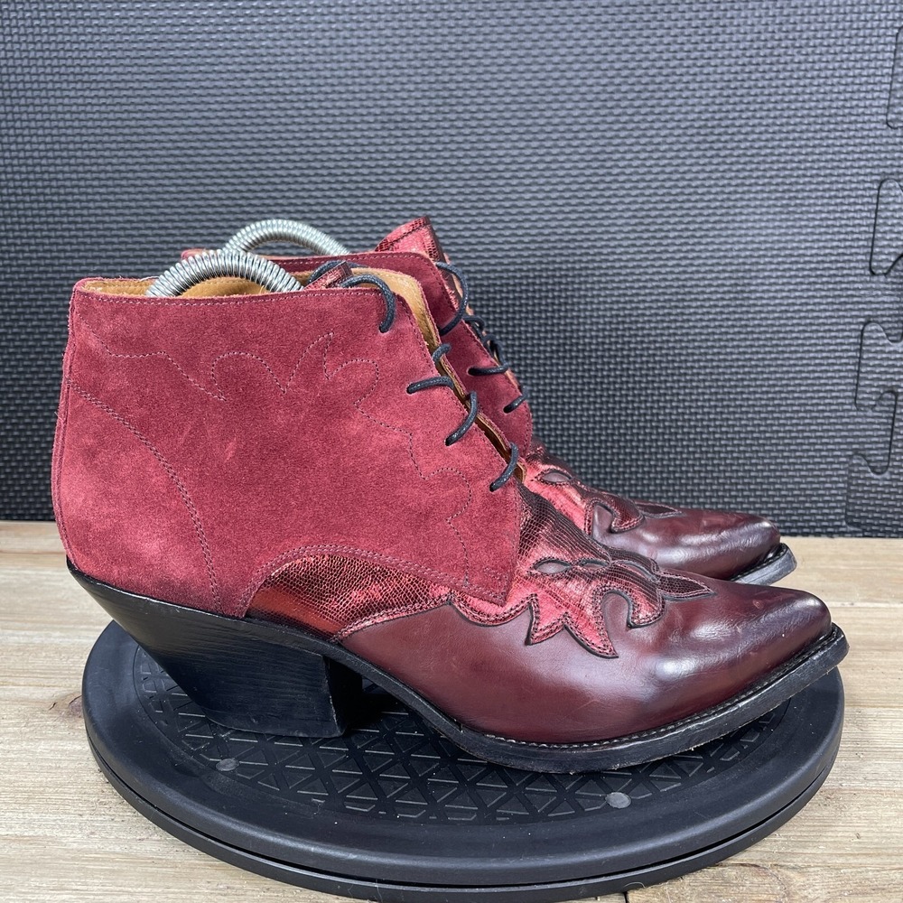 Buttero Ankle Boots For Chuckies Womens 8 Burgandy Western Leather Wedge Suede